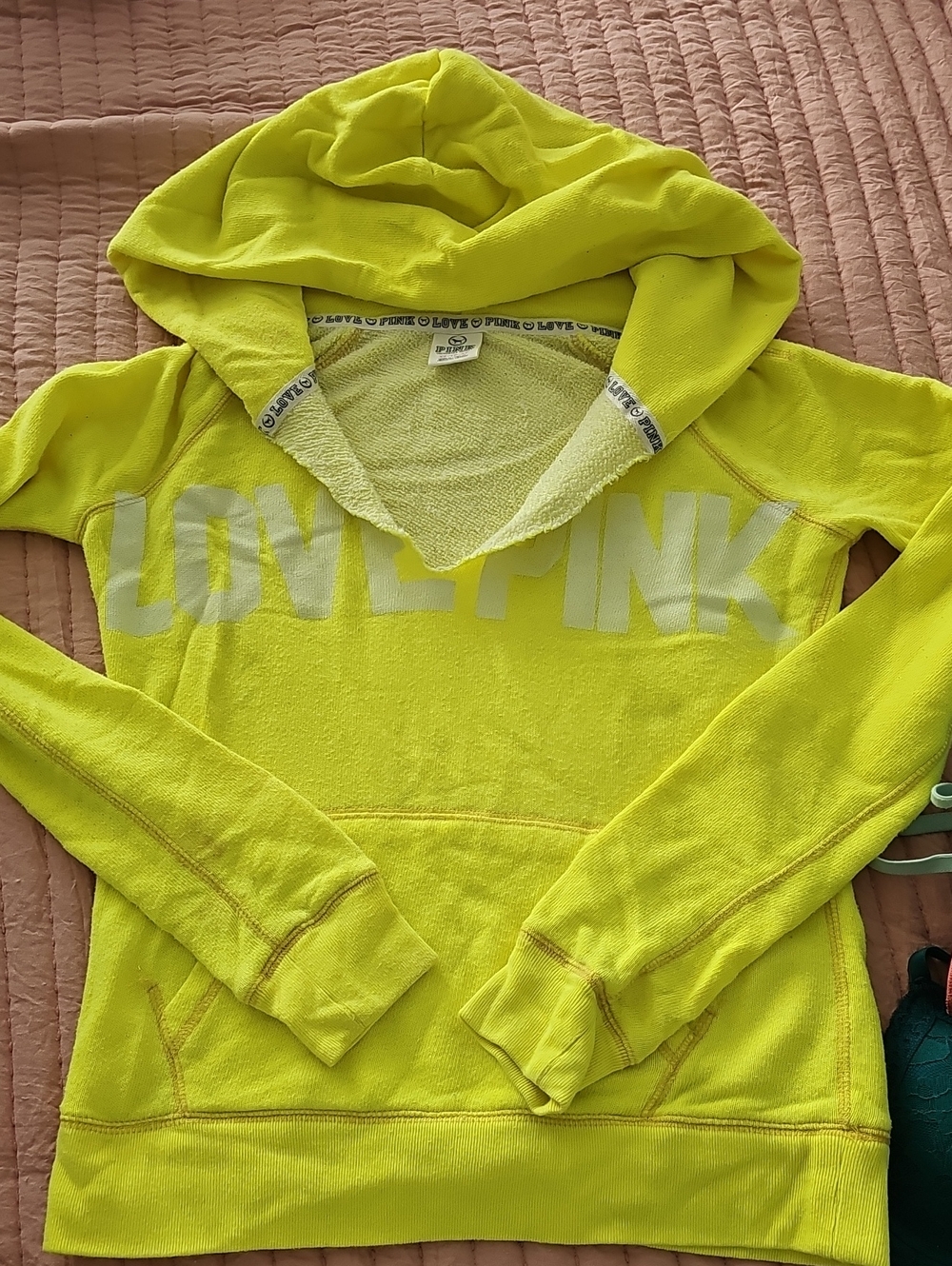 Victoria's Secret PINK Neon Yellow Hooded Pullover Sz XS